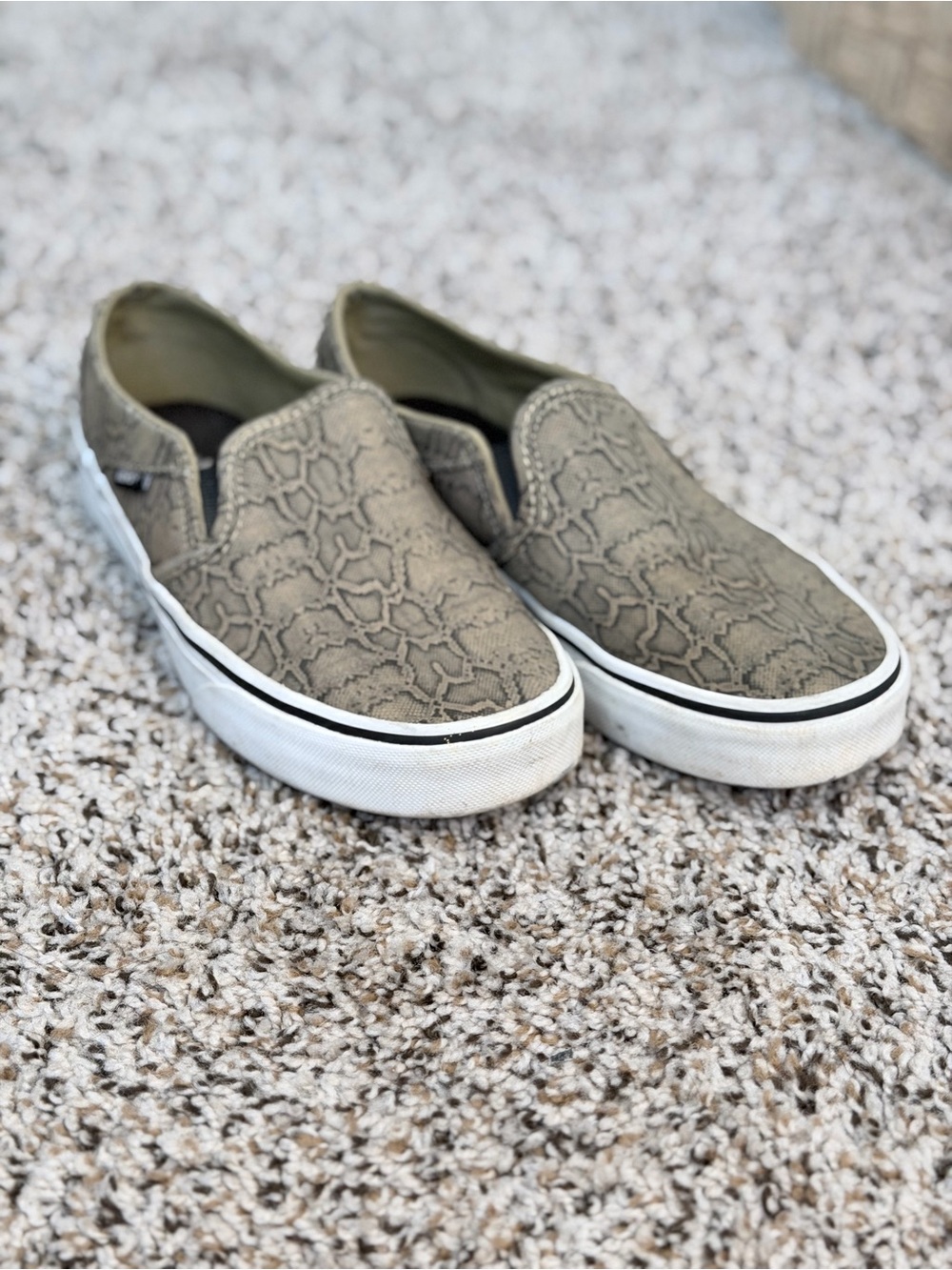 Vans Women’s Slip-On Sneakers in Taupe Snake-Print